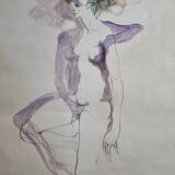 Original watercolor graphite sketch "the erotic dream" signed by Macel Charles Gaichet