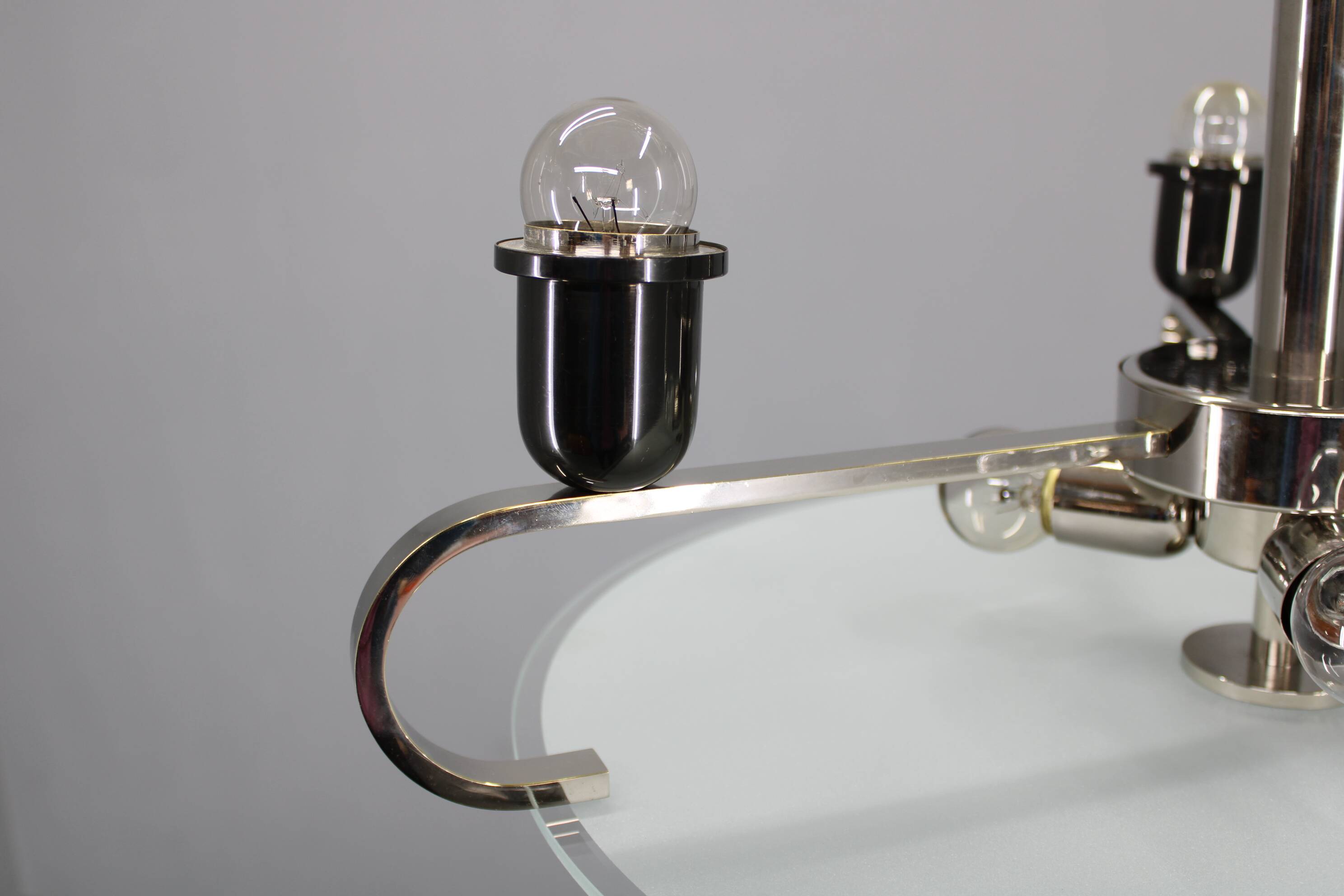 Art Deco chrome and glass chandelier, Czechoslovakia, 1930s