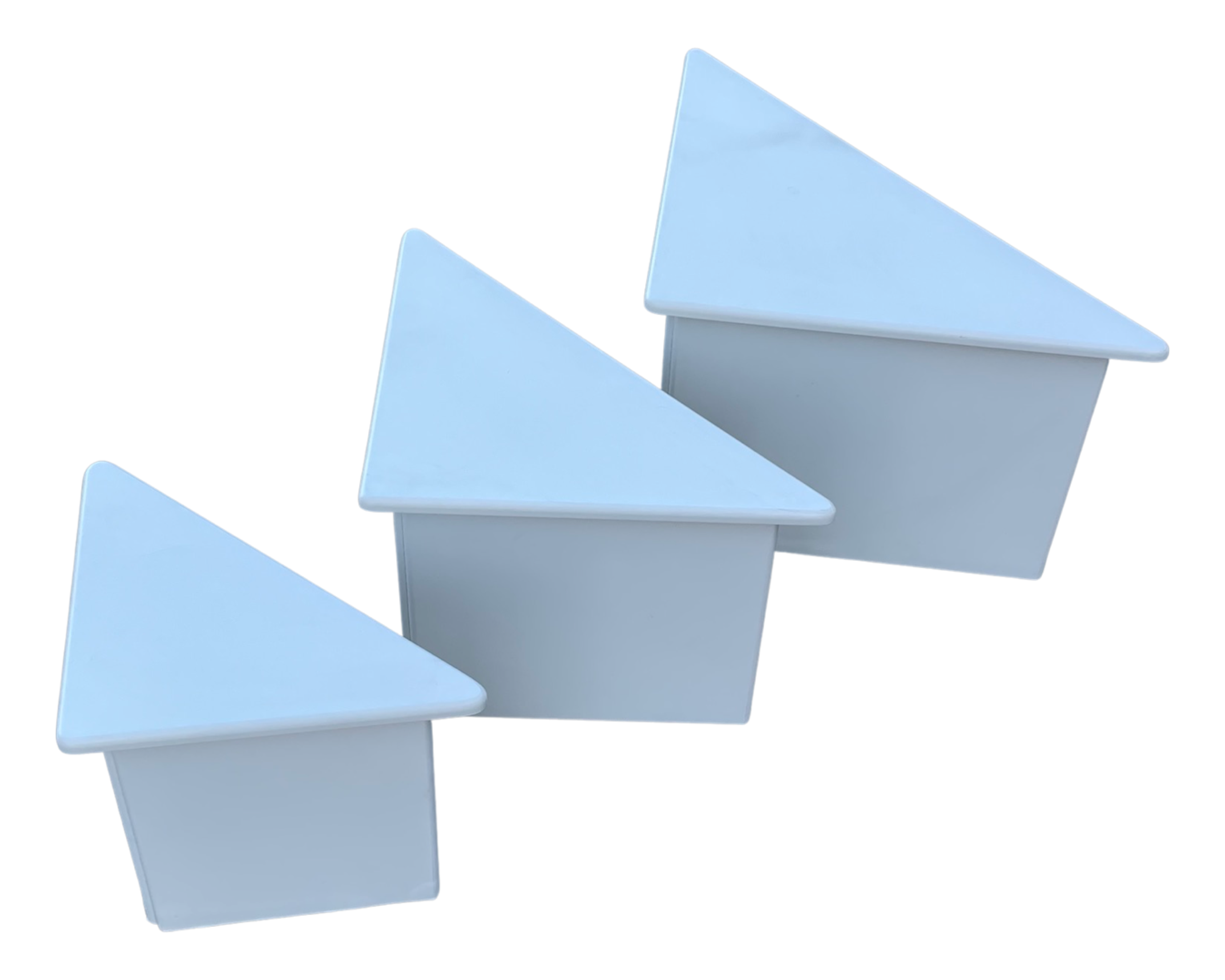 Set of three triangle side tables wood white creme design