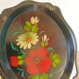 Set of 3 plastic trays vintage Russian flowers