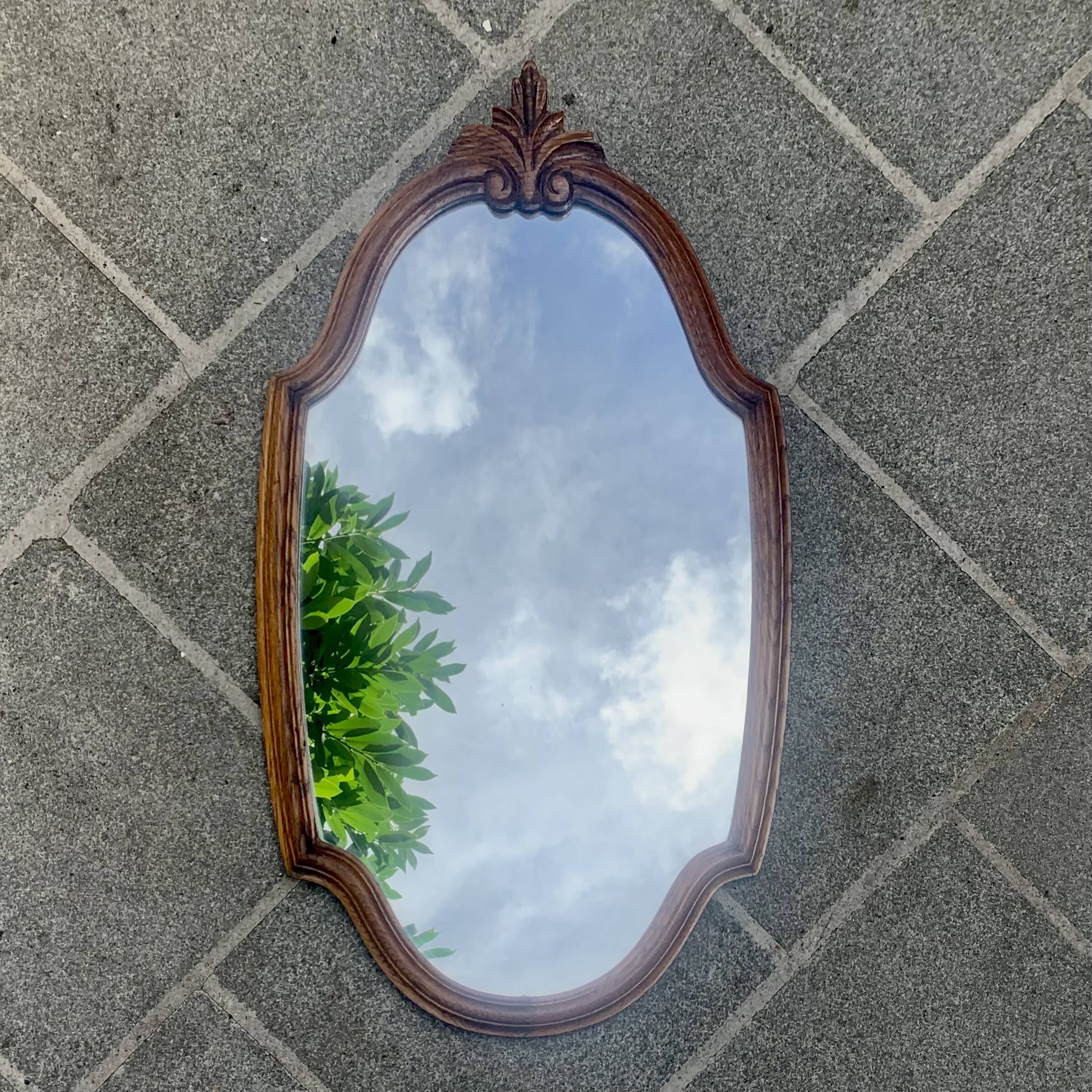 Old carved wooden mirror - 70 cm