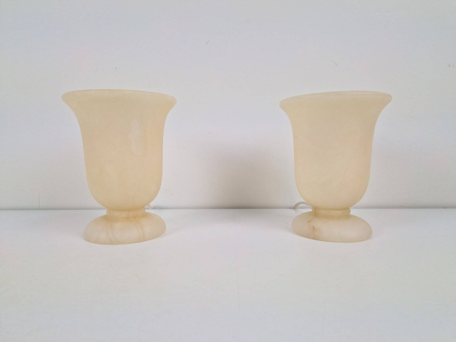 Neoclassical Goblet-Shaped Alabaster Table Lamps Spain, 1980s, Set of 2