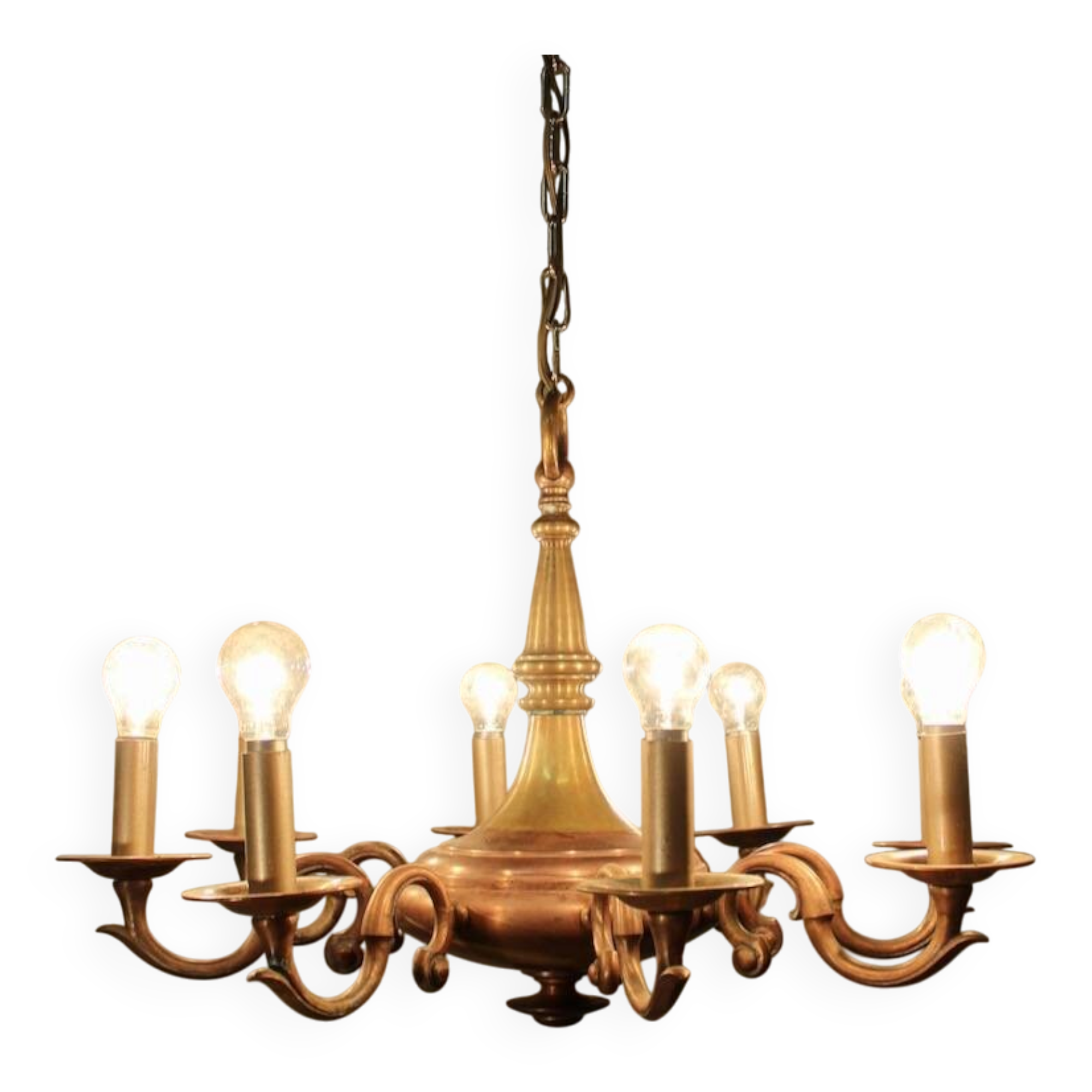 Bronze chandelier with double patina and 8 light arms.