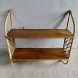 Wall shelf in wood and rattan from the 70s