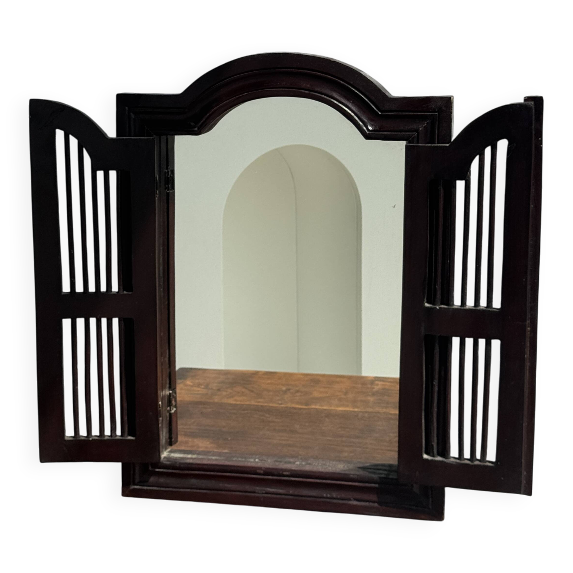 Dark brown wooden mirror with two baguettes H55 L40