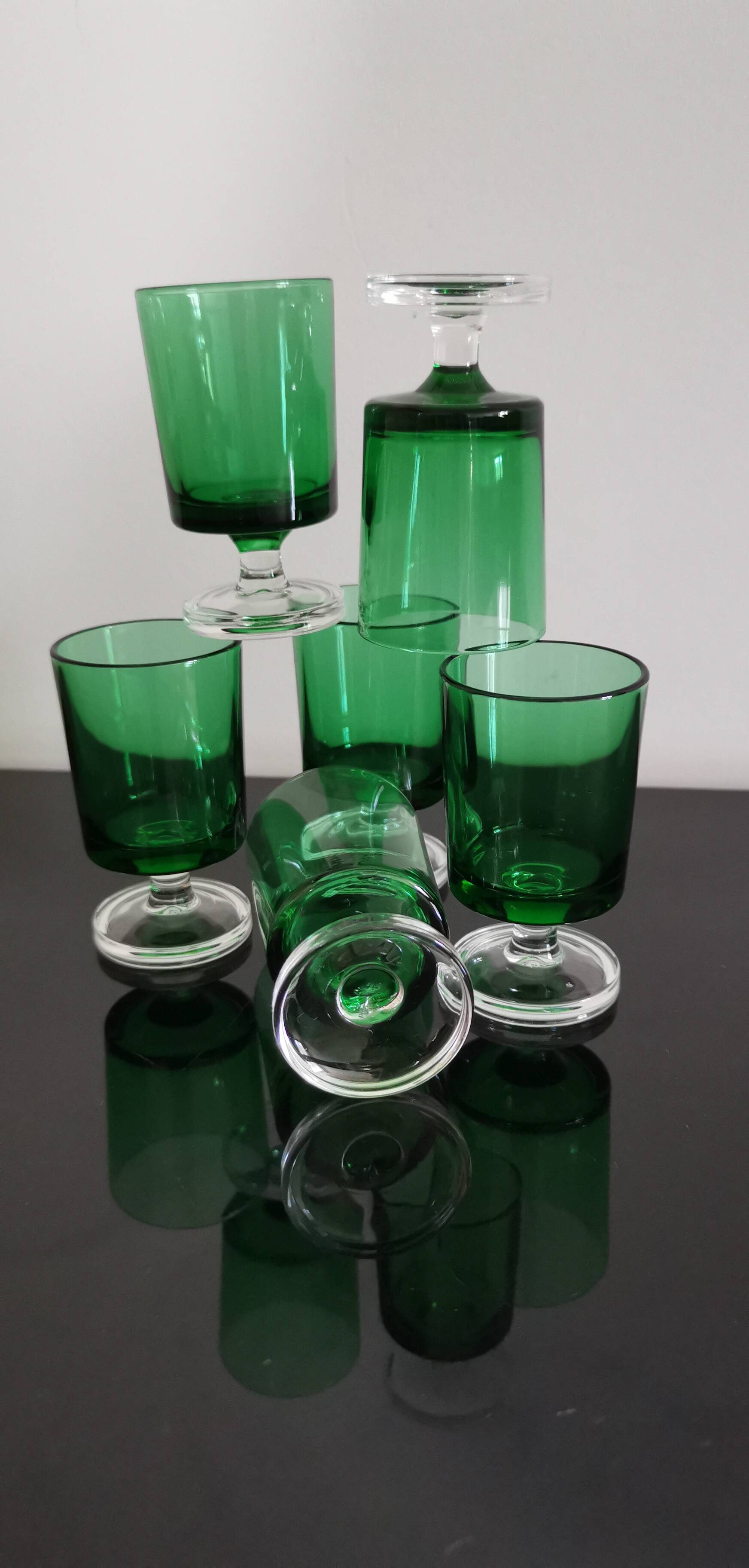 6 verres apéritif Luminarc Cavalier couleur vert bouteille