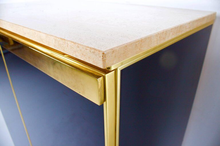 Firm brass lacquered black 1970s travertine