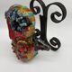 Owl Sculpture in Glazed Ceramic Dated 1991 on Wrought Iron Base