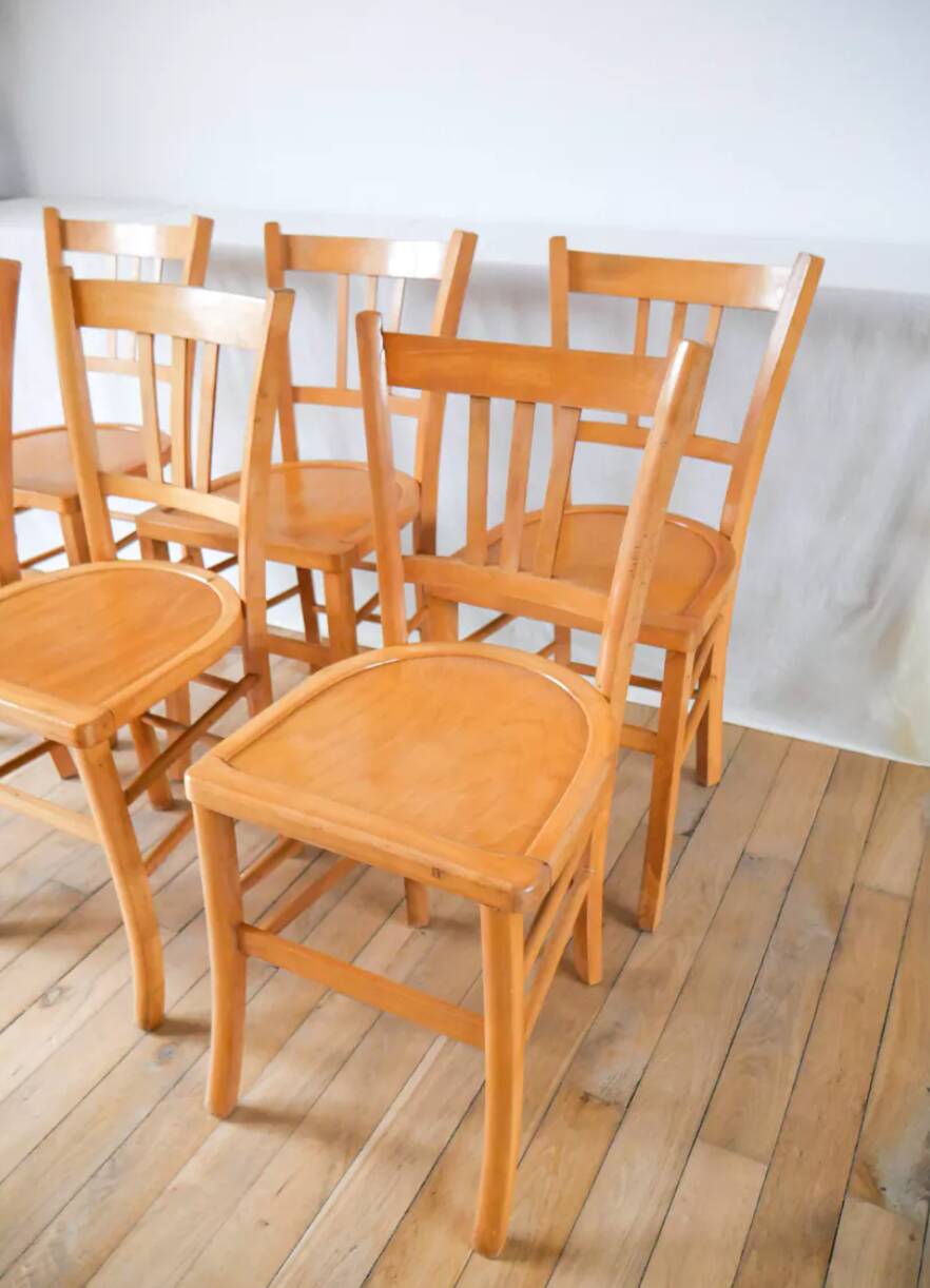 Set of 6 luterma blond wood bistro chairs 1950