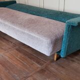 Daybed convertible sofa from the 50s and 60s teddy fabrics in two colors Turquoise and beige