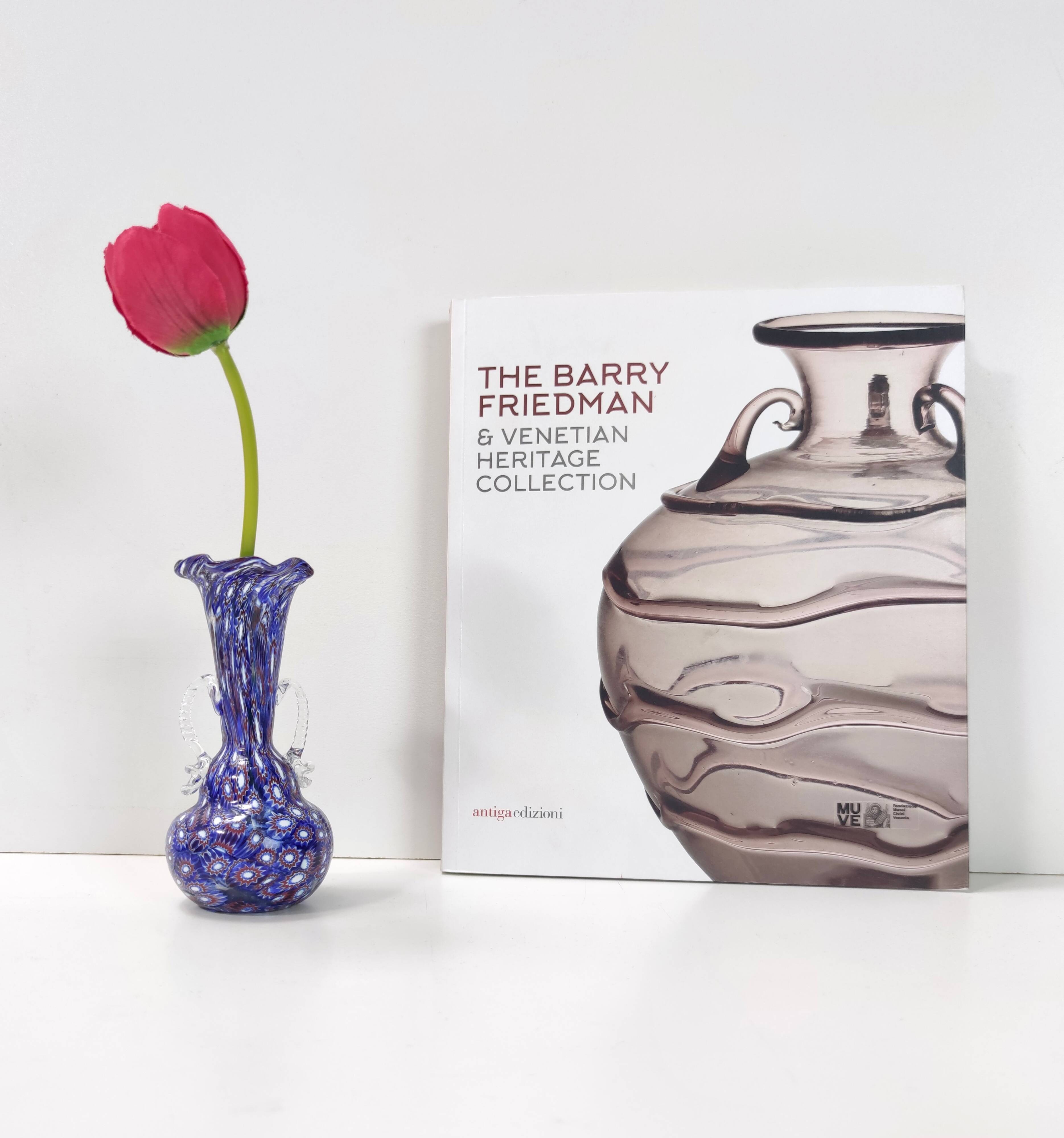 Blue Murano Glass Vase Ascribable to Fratelli Toso with Murrines, Italy