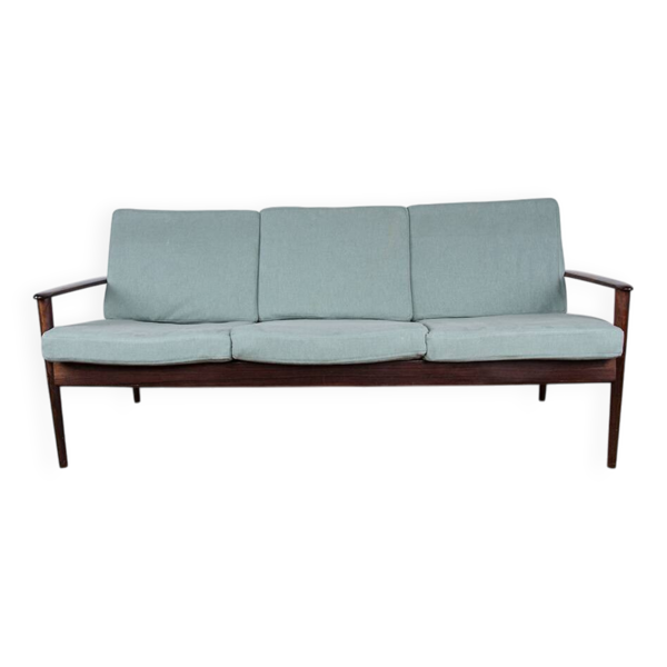 Canapé Danois 3 places en Palissandre et Tissu neuf par Grete Jalk pour Poul Jepessen 1960.