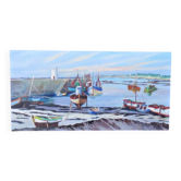 Oil on canvas port scene of Saint Malo signed Jean Pierre Devilliers