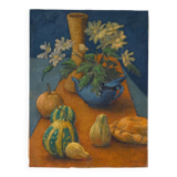 Still life painting with bouquet of flowers and vegetables HST signed