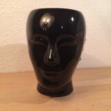 2 black and white ceramic head vases, face