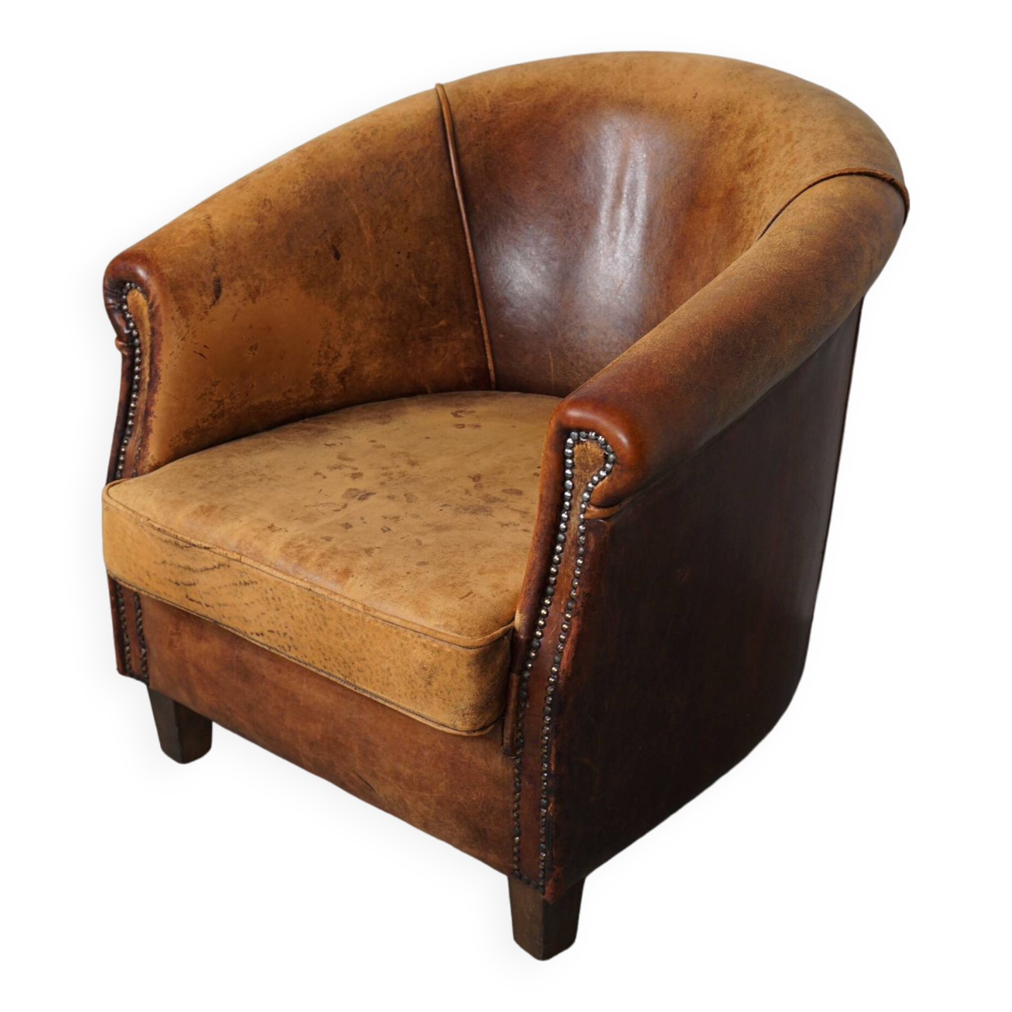 Vintage dutch cognac colored leather club chair