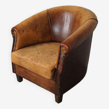 Vintage dutch cognac colored leather club chair