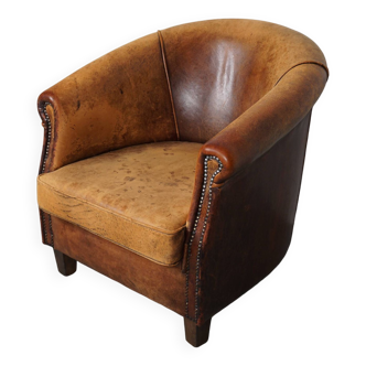 Fauteuil club vintage en cuir couleur cognac, pays-bas