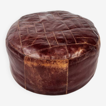 Pouf patchwork en cuir vintage, 1970