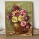 Painting bouquet, oil on canvas on frame flowers 35X27.