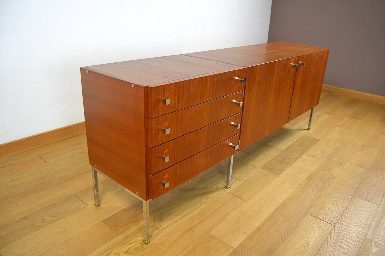 Mahogany Enfilade & Chrome Legs by Luigi Bartolini Vintage 1960