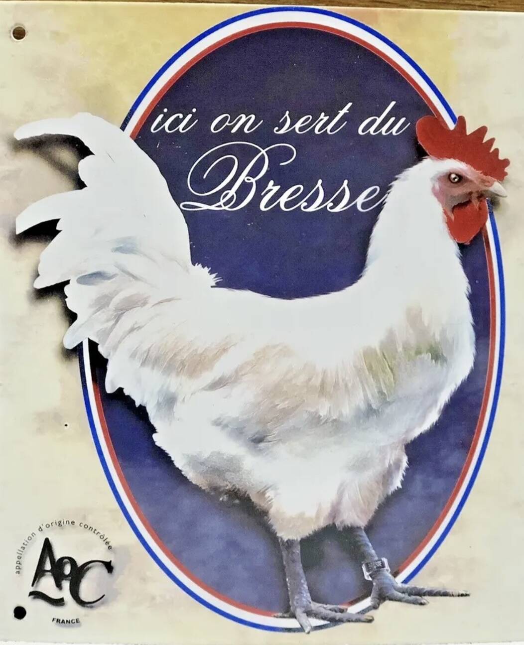 Enameled plate hen rooster chicken Bresse