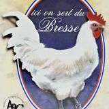 Enameled plate hen rooster chicken Bresse