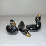 Set of 3 decorative black and gold ceramic ducks - Minimalist design