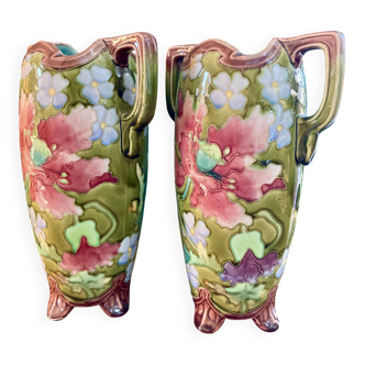 Pair of Art Nouveau Teplitz vases, circa 1900 - Relief earthenware - Amphora style RStK