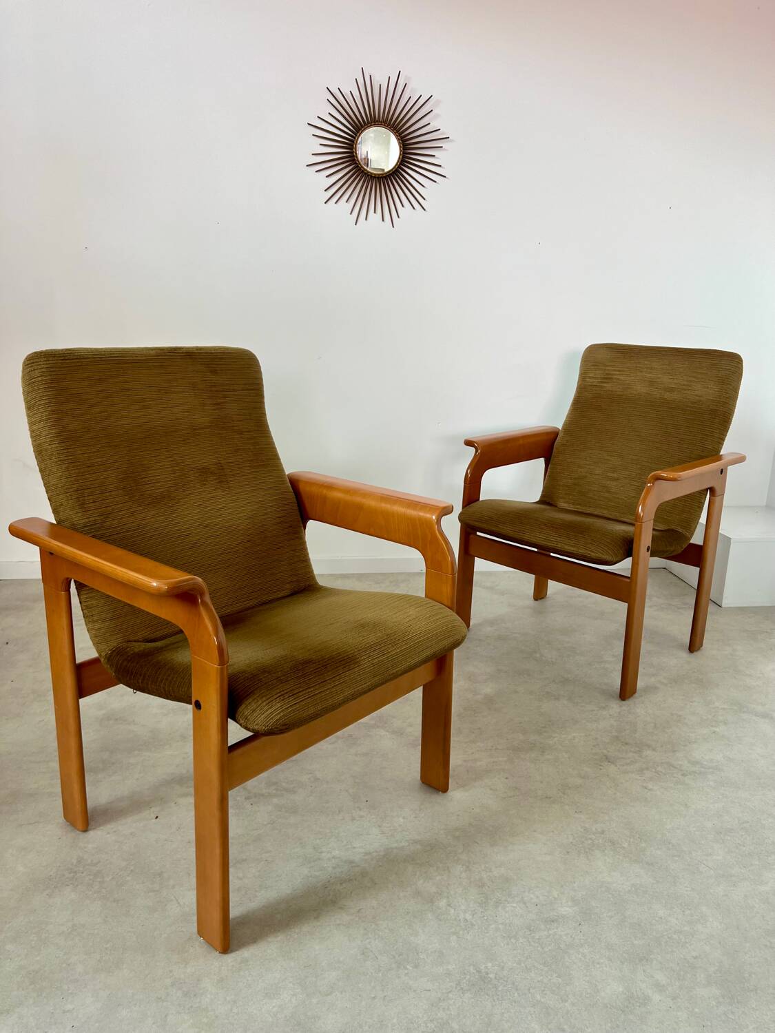 Set of 2 bridge armchairs from the 70s design Bruno Rey vintage solid beech