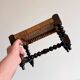 Antique French Turned Wood and Woven Rattan Footstool/ Sidetable