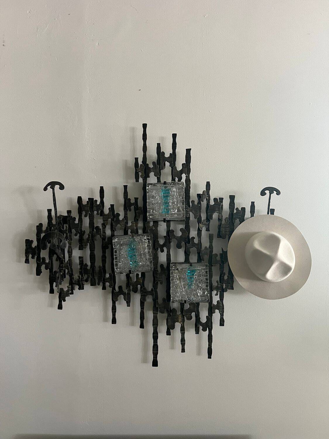 Brutalist Wall-Mounted Lamp & Coat Rack Sculpture by Angelo Brotto