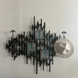 Brutalist Wall-Mounted Lamp & Coat Rack Sculpture by Angelo Brotto