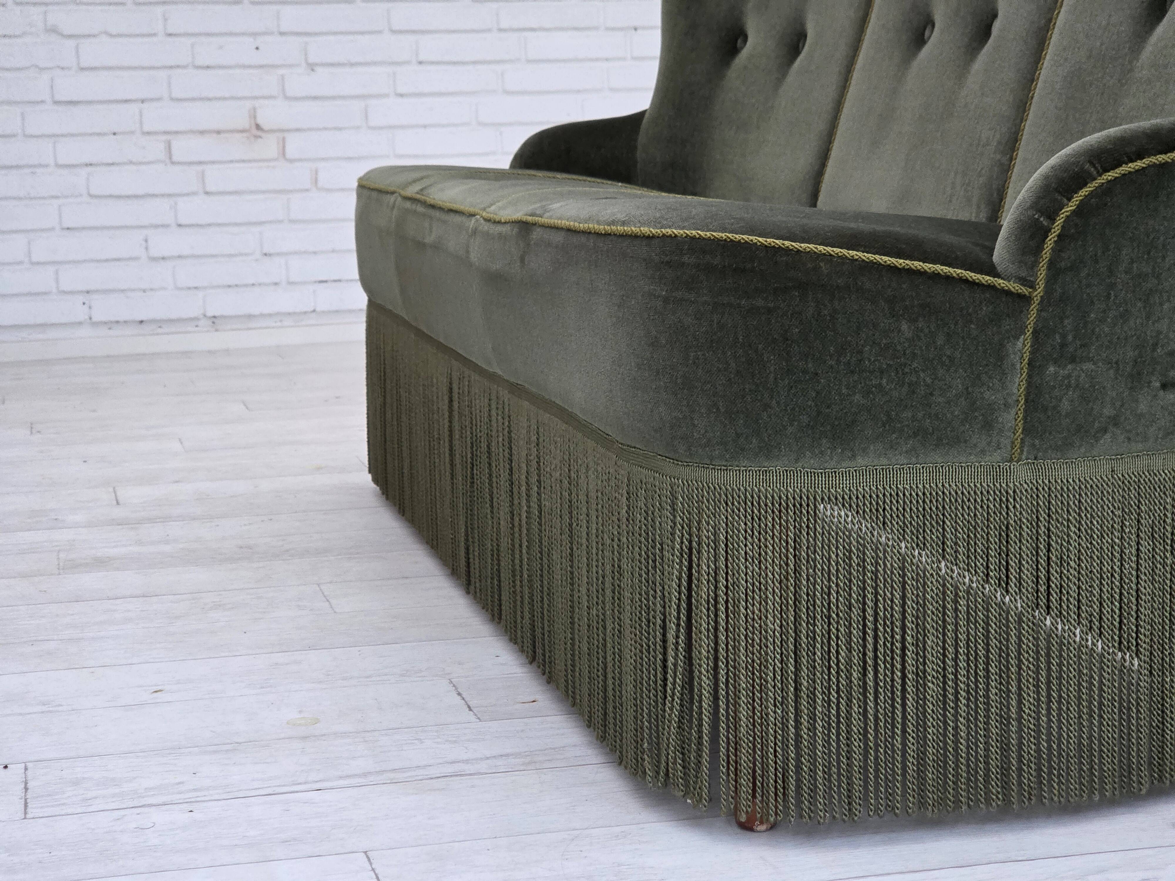 1970s, Danish 3-seater sofa, furniture velour, beech wood legs.