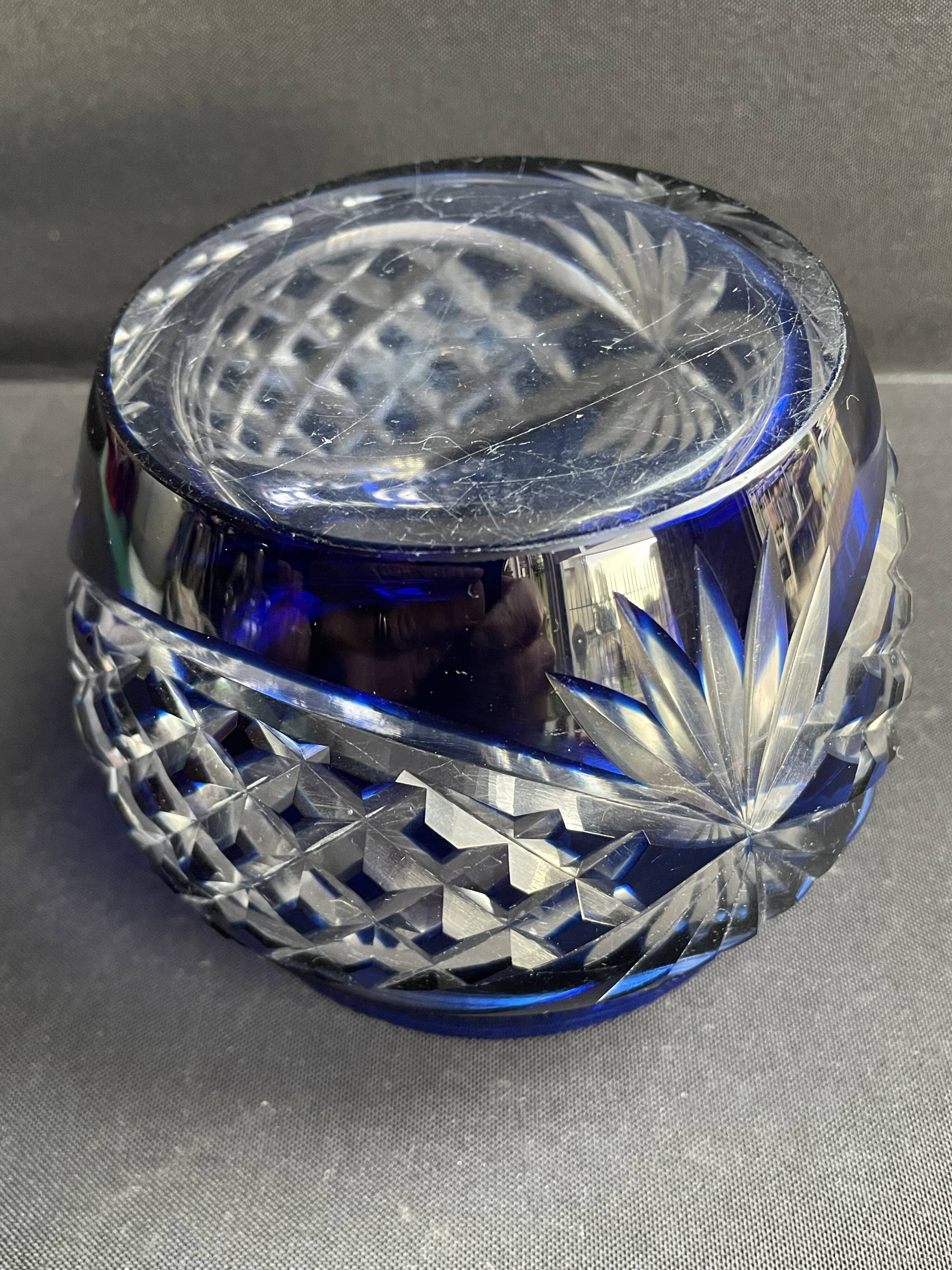 Cobalt blue overlay cut crystal vase