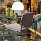 Fauteuil / chauffeuse de salon tissus et chrome Atal 1970
