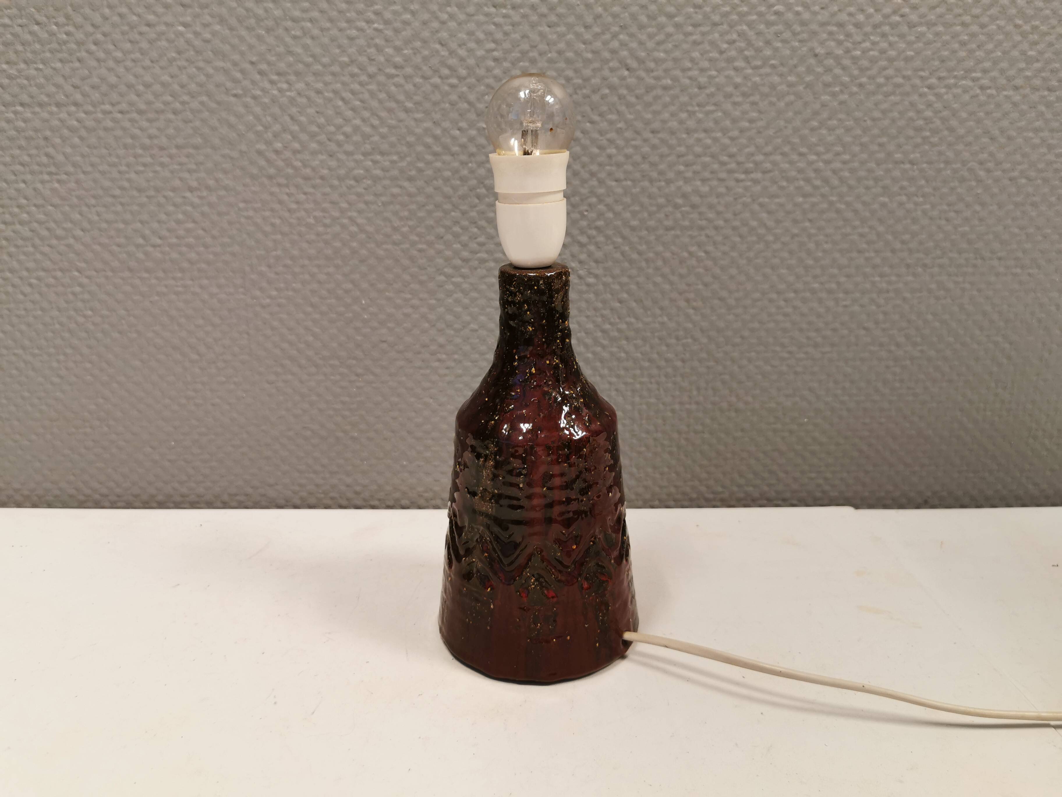 Ceramic table lamp in beautiful glaze, Danish and estimated from the 1970s.