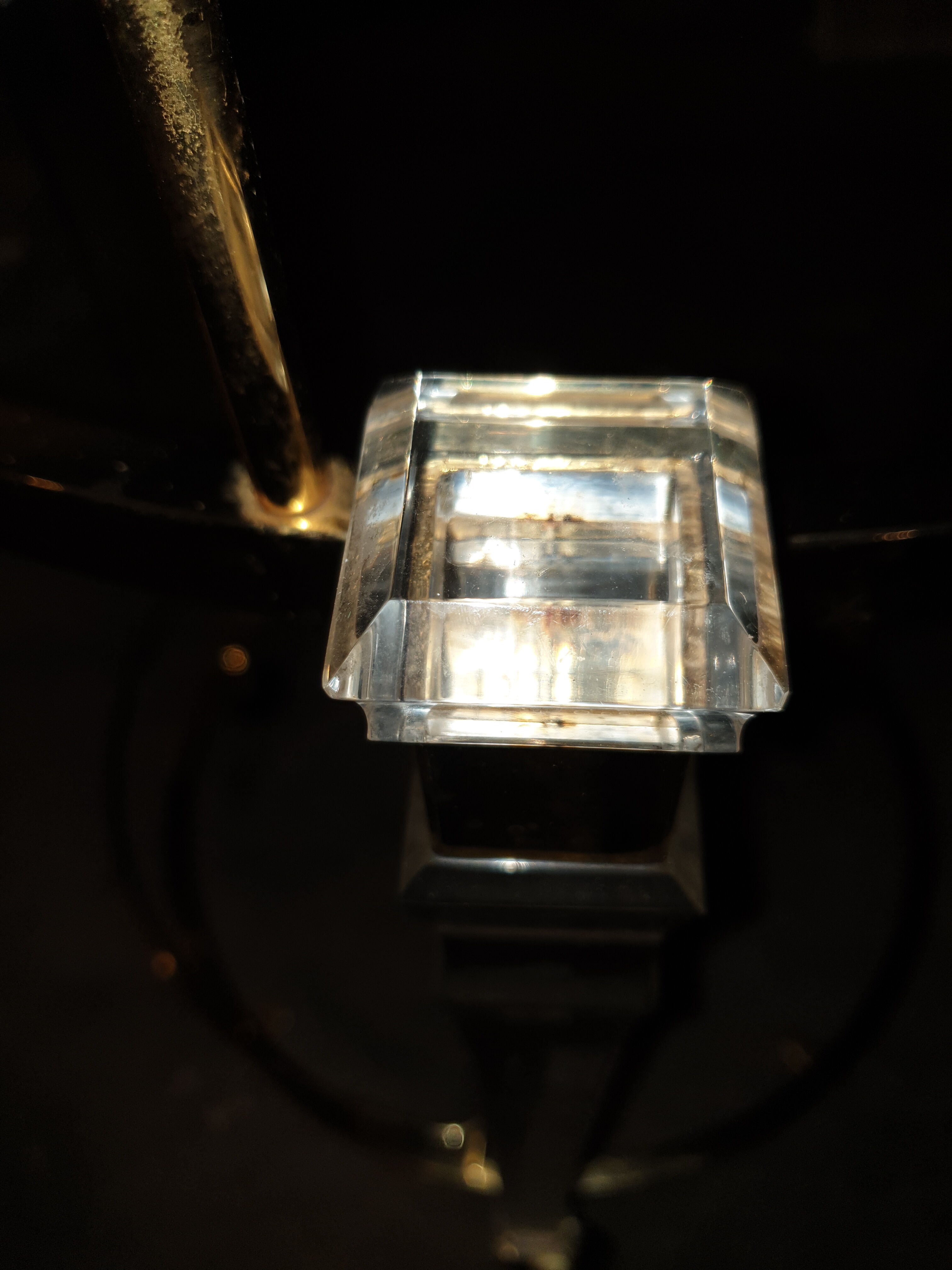 Round table in glass and brass and acrylic columns, 1980