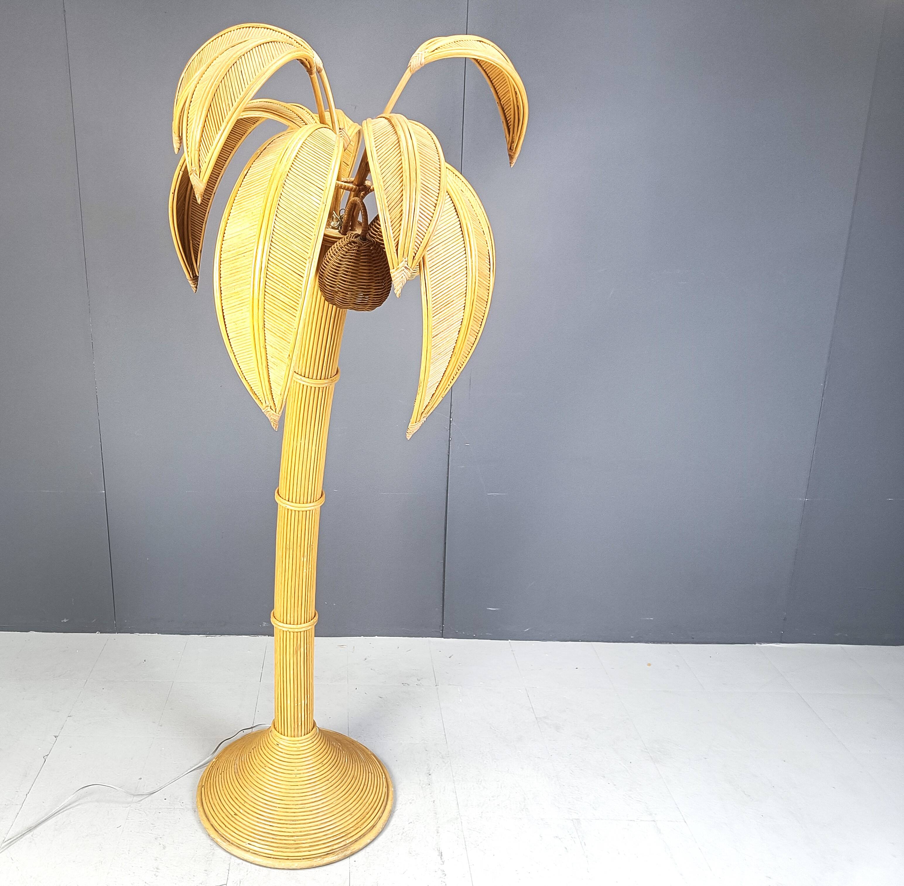 Vintage bamboo palm tree floor lamp, 1970s