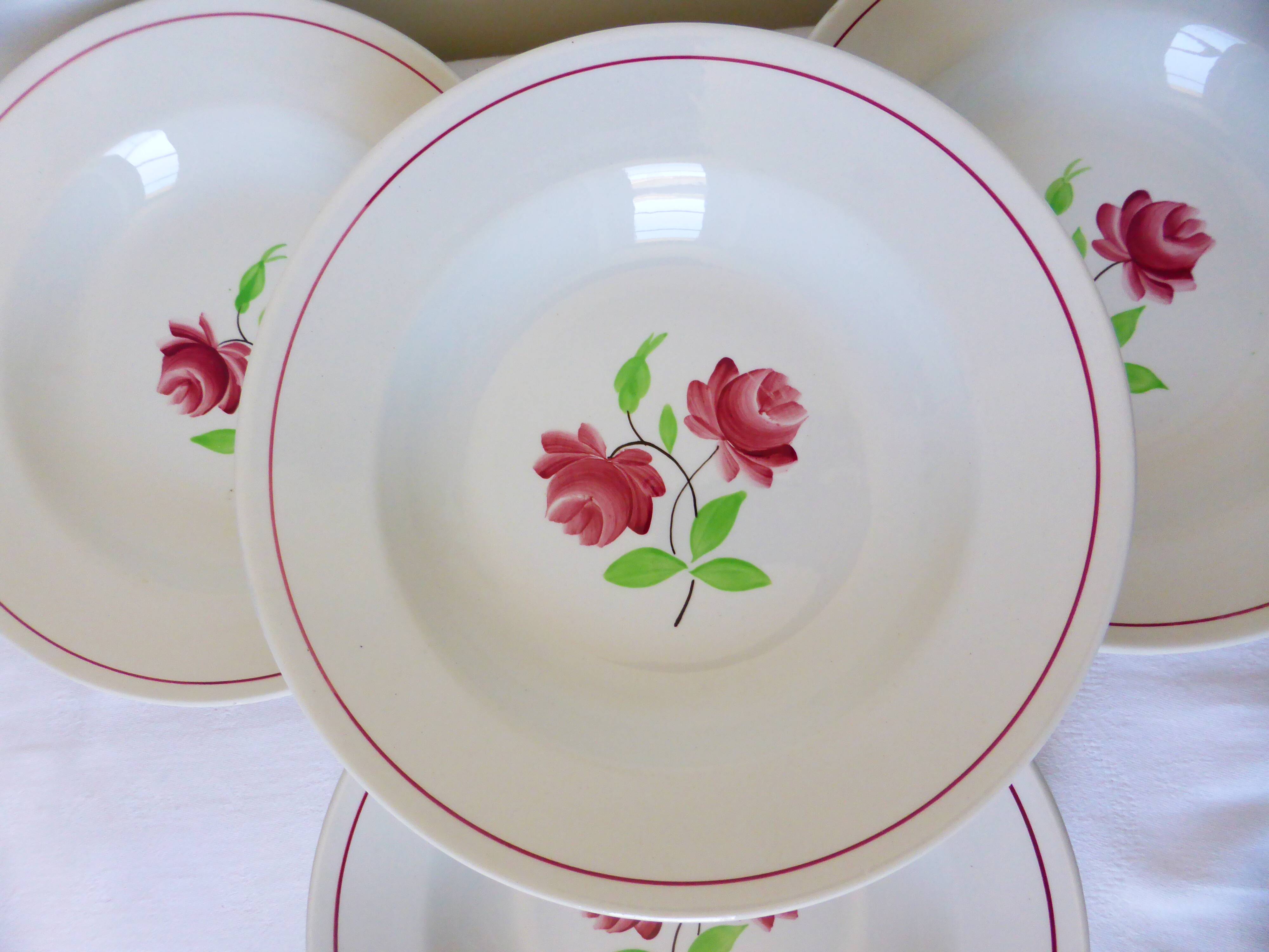 4 assiettes creuses K et G Luneville modèle Rose Mai 2106201