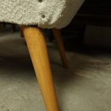 Fauteuil club vintage expo '58 tapisserie boucle blanche entièrement rénovée salon style art déco