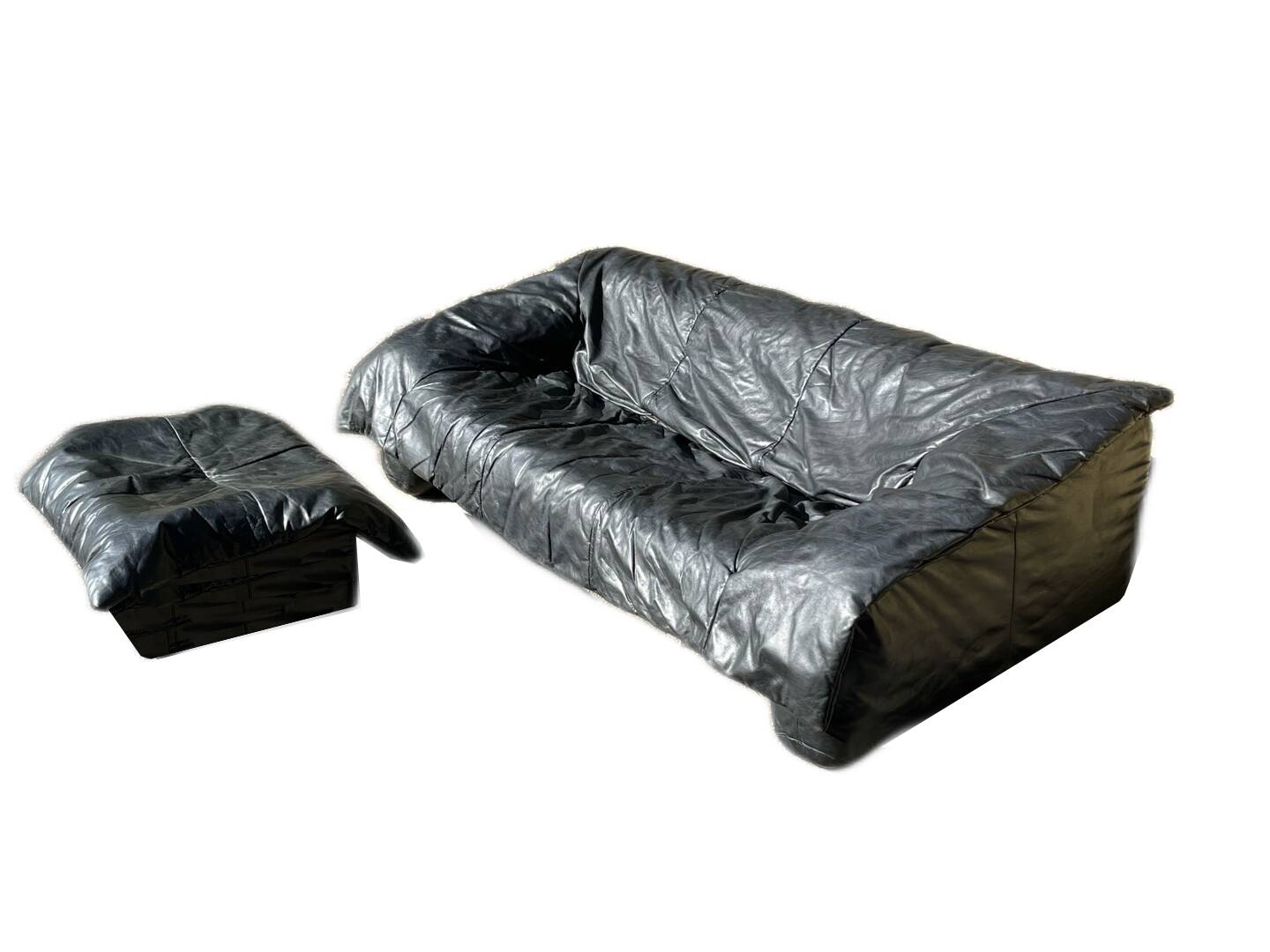 Flou Flou sofa in full grain black leather, Ligne Roset, De Pas, D'urbino, Lomazzi (1988)