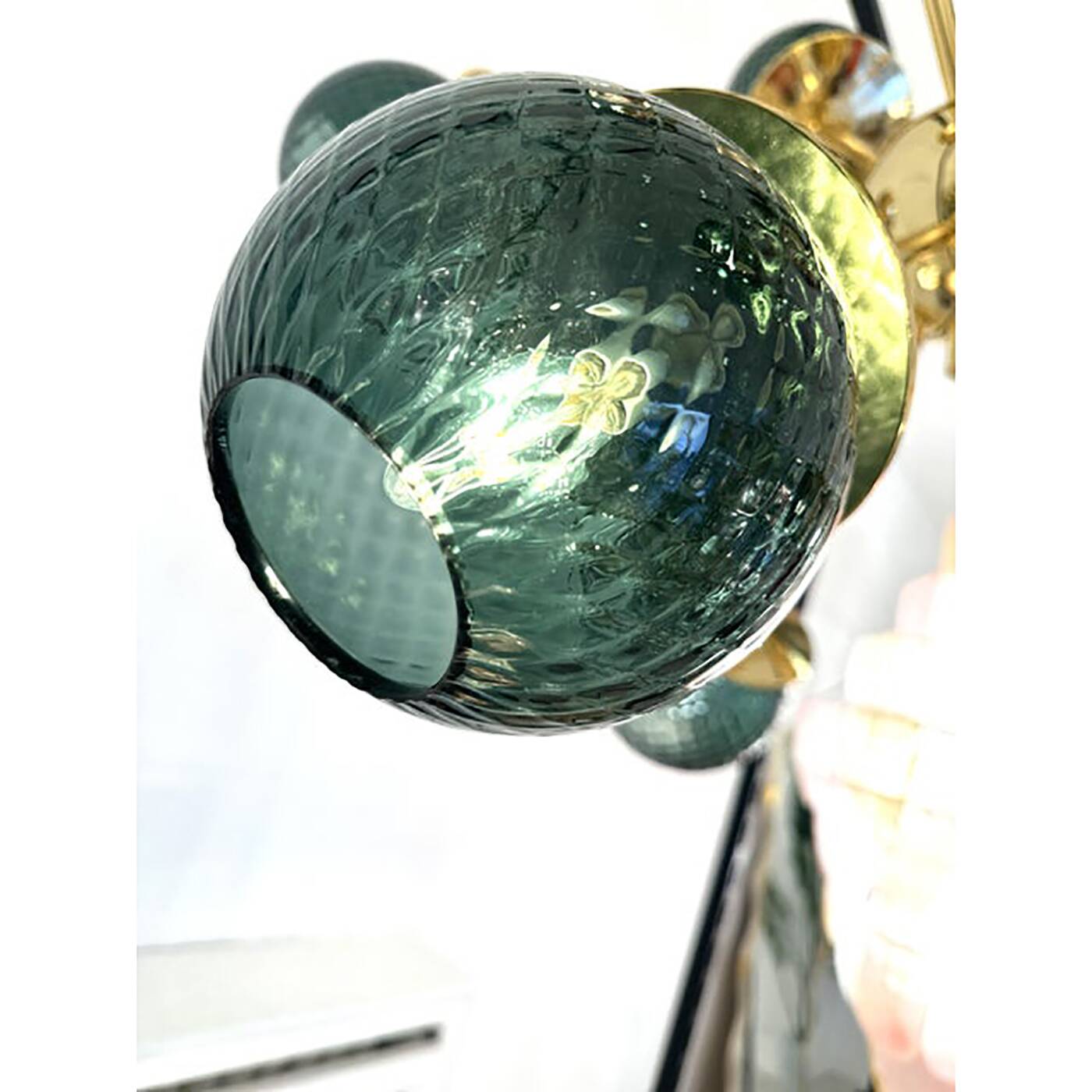 Italian Gold Chandelier Sputnik in Murano Glass Style Green "Balloton"