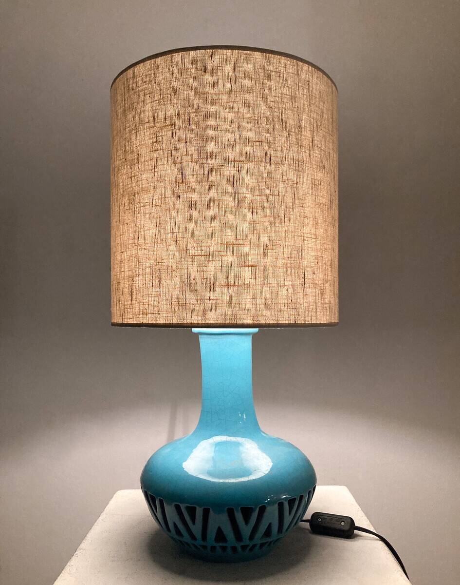 Mid-Century Blue Ceramic Table Lamp