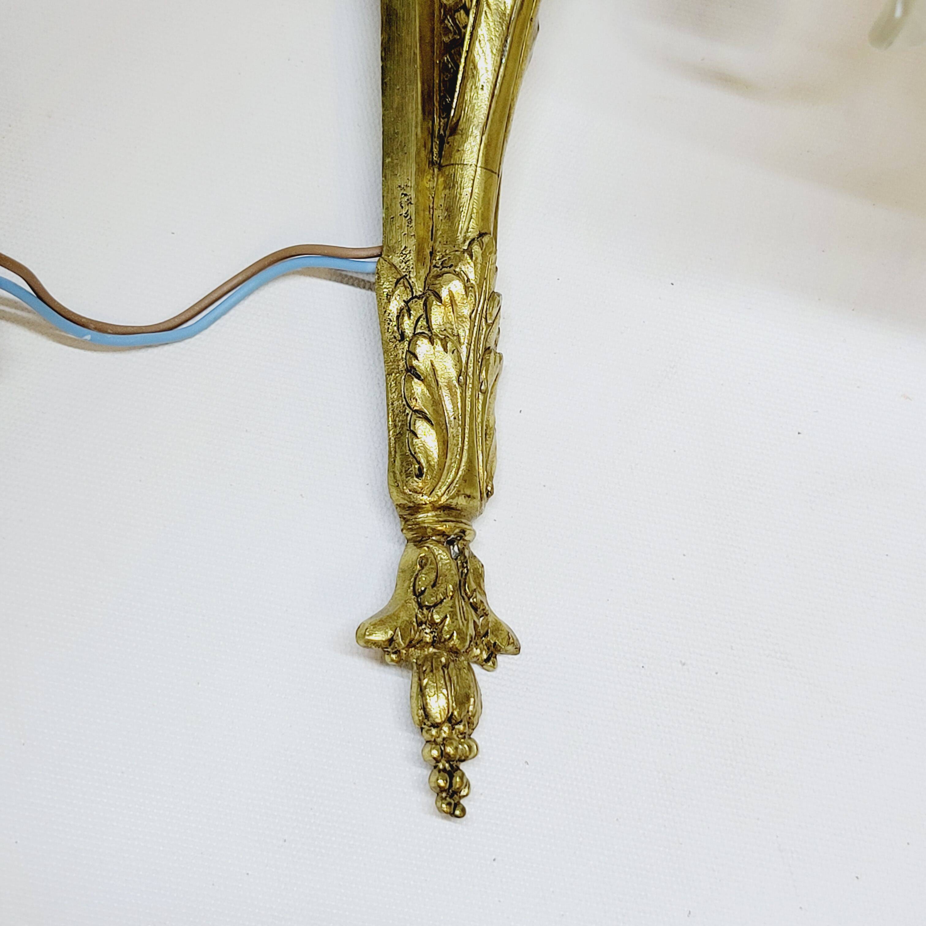 2 19th Century Gilt Bronze Wall Sconces with Molded Glass Globes in the Shape of