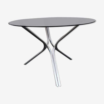 Glass and chrome table Gastone Rinaldi