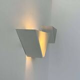 Pair of vintage geometric wall lights, sandblasted glass and white metal, Italy 1970