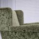 1950s, Danish relax armchair, green furniture velour, carved oak wood.