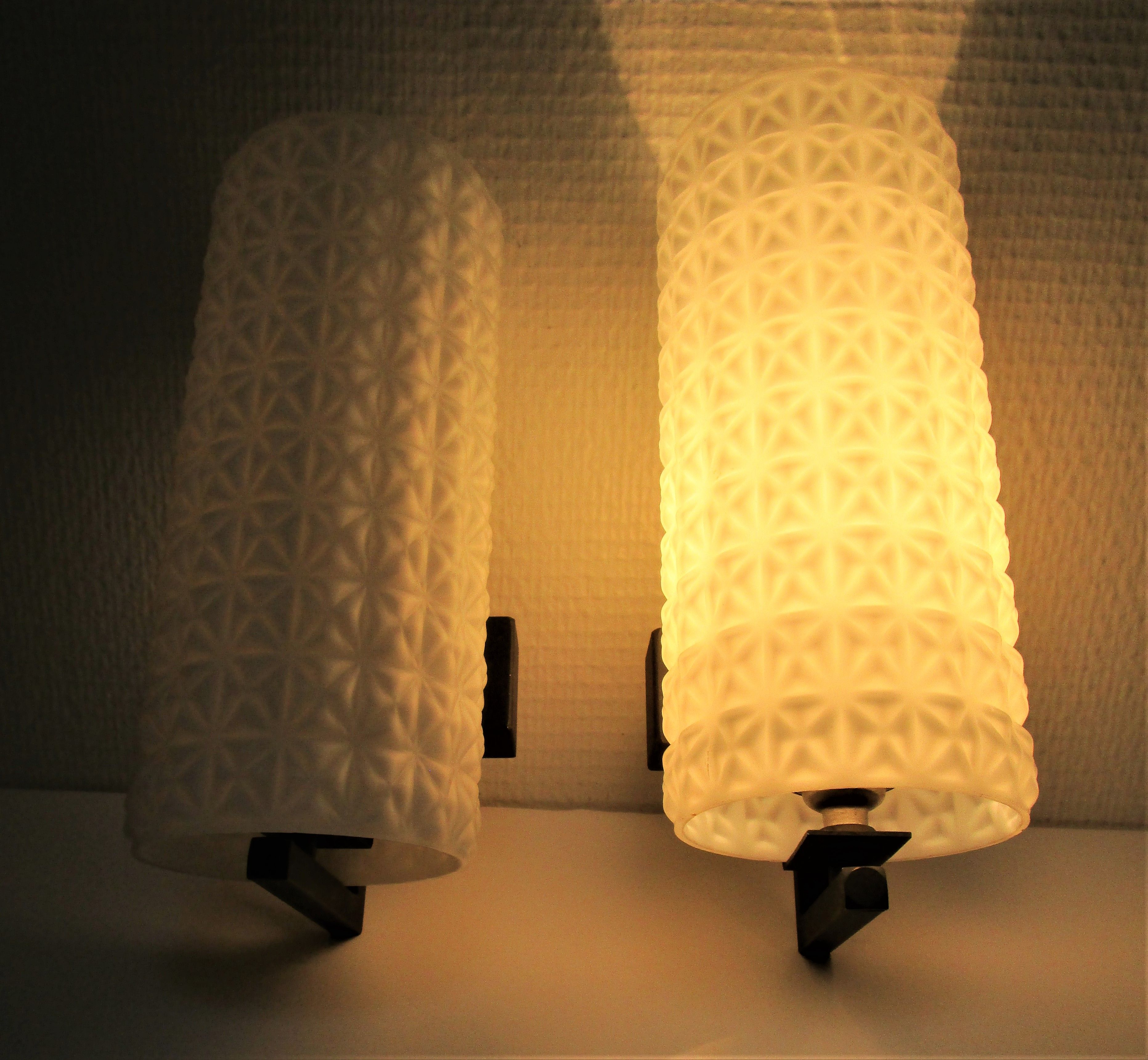 Pair of opaline wall lamps cylinder and metal years 50-60