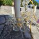 Antique chandelier with glass and crystal pendants, 5 lights, Venetian style.